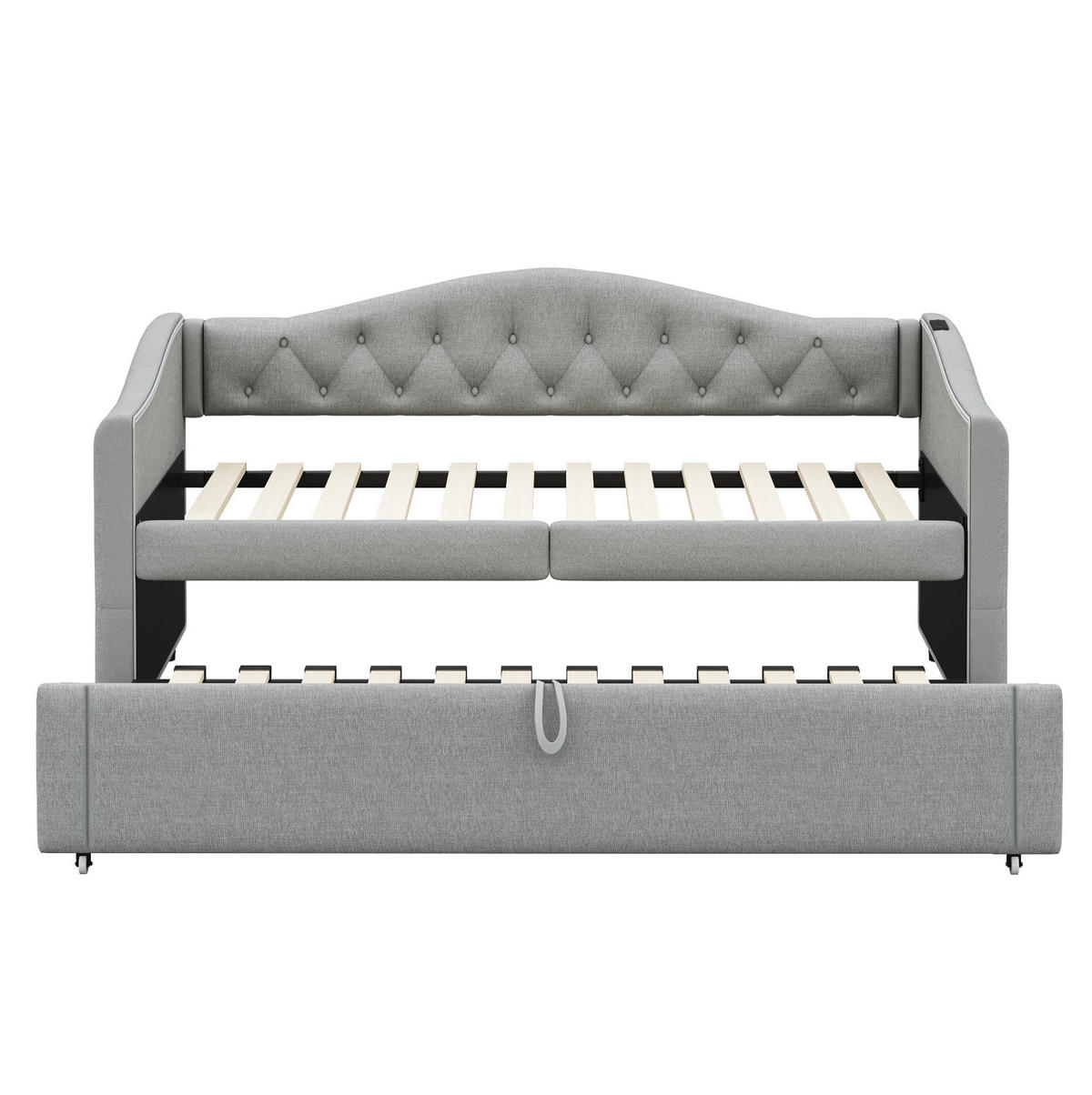 POLSTERBETT 90/200 cm Grau aus Leinen mit USB-Anschluss - Grau, Textil (90/200cm) - OKMYHOME