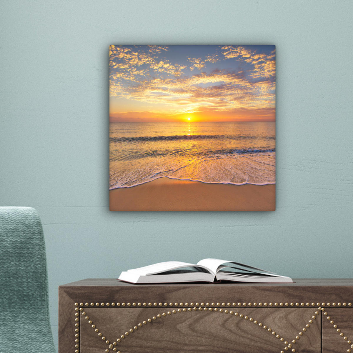 LEINWANDBILD Strand - Sonnenuntergang - Meer 20x20 cm - Gelb, Textil (20/20cm) - MuchoWow