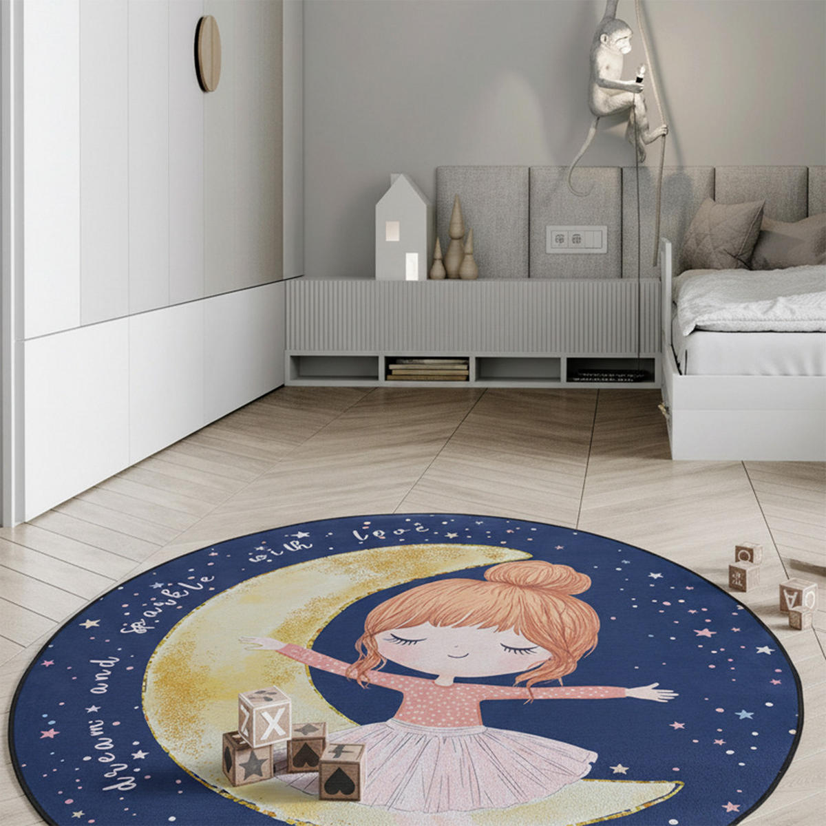 KINDERTEPPICH Bambini Luna Mazovia Rund Ø100cm Marineblau Rosa Ballerina Kurzflor - Gelb, Textil (100/100cm) - Mazovia