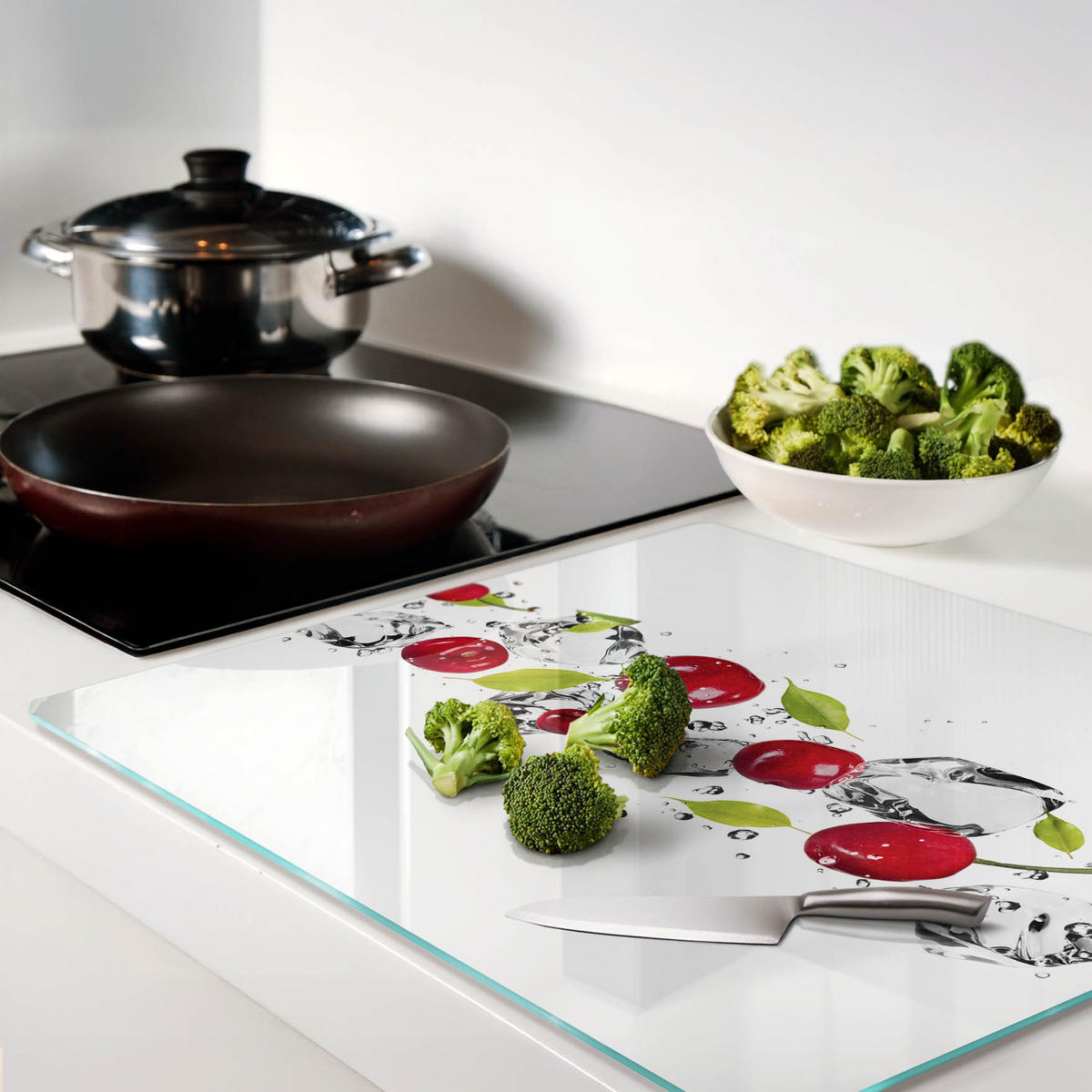GLASPLATTE 60x52 cm Kirschen und Wasser - Rot, Glas (60/0.4/52cm) - TULUP