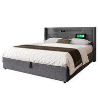 POLSTERBETT 160/200 cm Grau mit LED-Beleuchtung und USB-Anschlüssen - Grau, Textil (160/200cm) - OKWISH