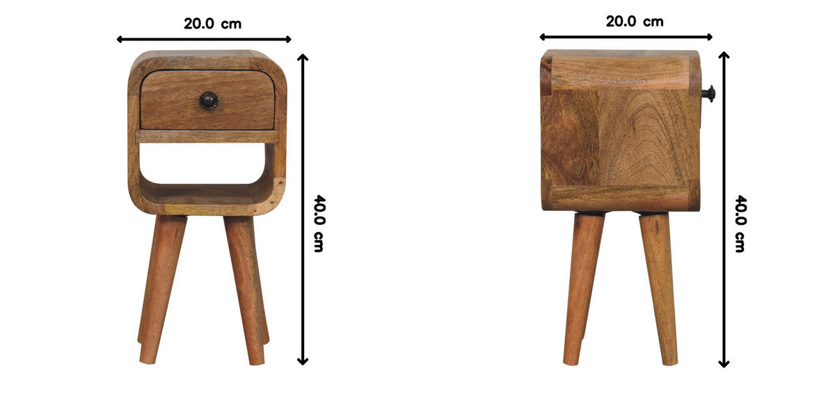 NACHTKASTEN Extra Mini Eichenoptik Geschwungen Unten, 1 Schublade und Offenes Regal, Beige - Hellbraun/Messingfarben, Holz/Metall (20/40/20cm) - Artisan Furniture