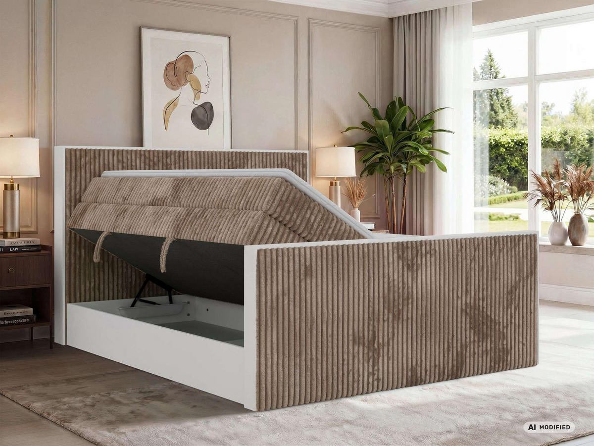 BOXSPRINGBETT TRAVIT KING DUO 160/200 - Braun Cord - Topper T25 - H3 - Schwarz/Braun, Kunststoff/Textil (160/200cm) - MKS