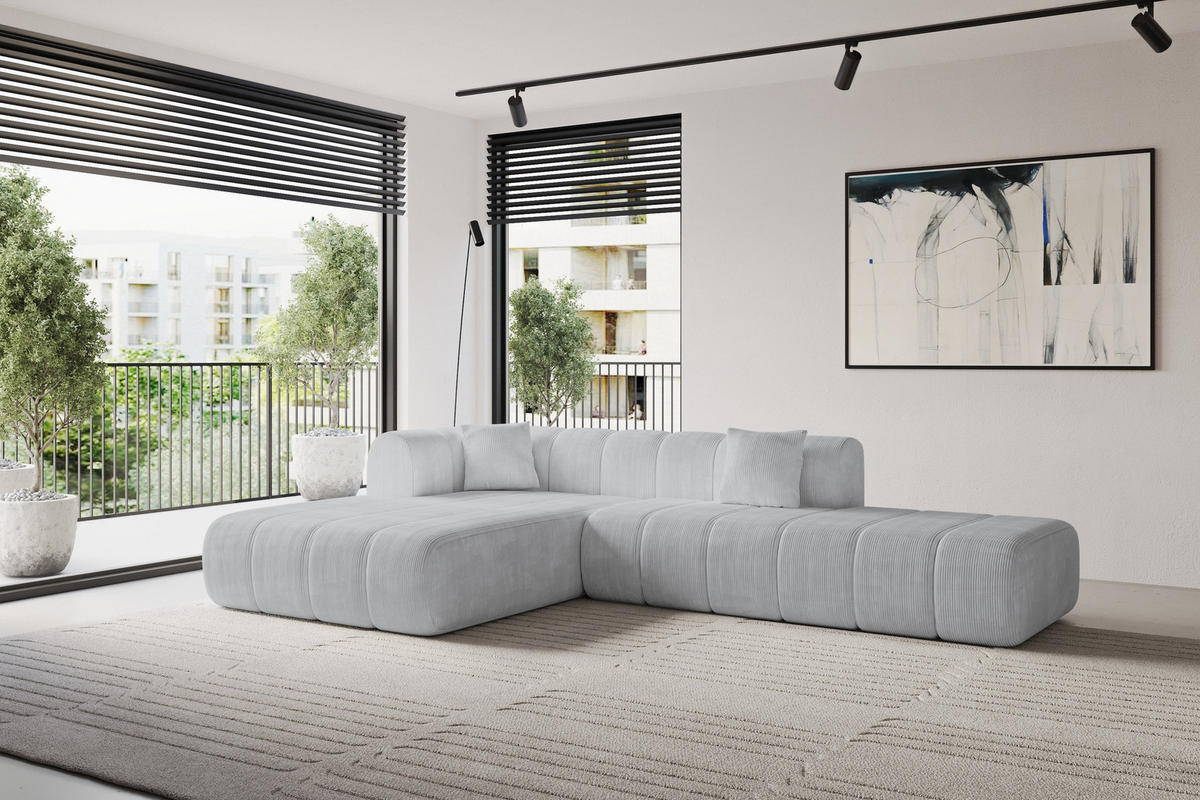 ECKSOFA Ottomane Links BILA-L 289x176x71 Grau Cord - Schwarz/Alufarben, Holzwerkstoff/Kunststoff (176/289cm) - ALTDECOR