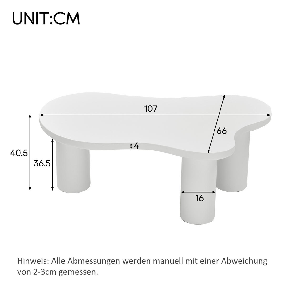 KONFERENČNÍ stolek z MDF a PVC, 107/66/40,5 cm bílý, v designu oblaku - bílá, kompozitní dřevo (107/66/40.5cm) - BEAOK