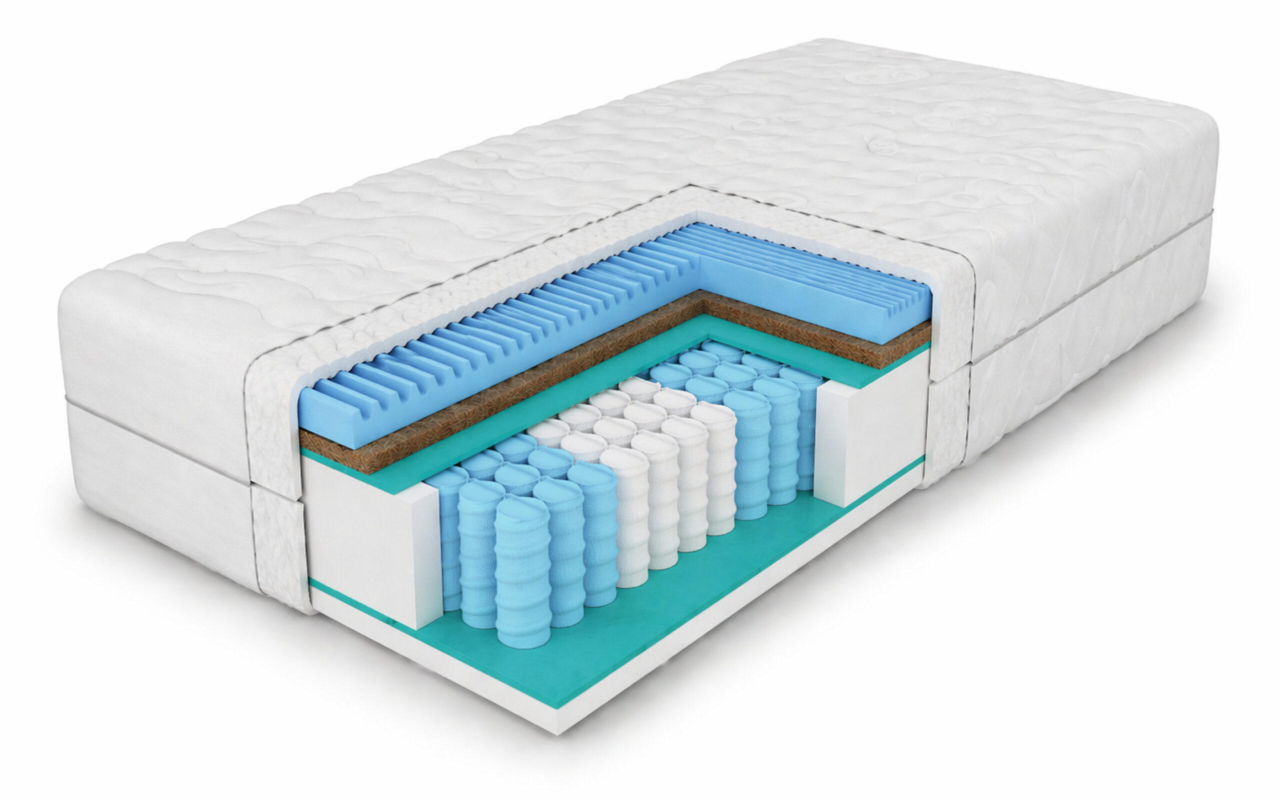 TASCHENFEDERKERNMATRATZE Premium-Kokos 160x200x27 cm, 7 Zonen, Härtegrad H3/H4, Farbe: Weiß, inkl. Bezug - Weiß, Textil (160/200cm) - Marpur