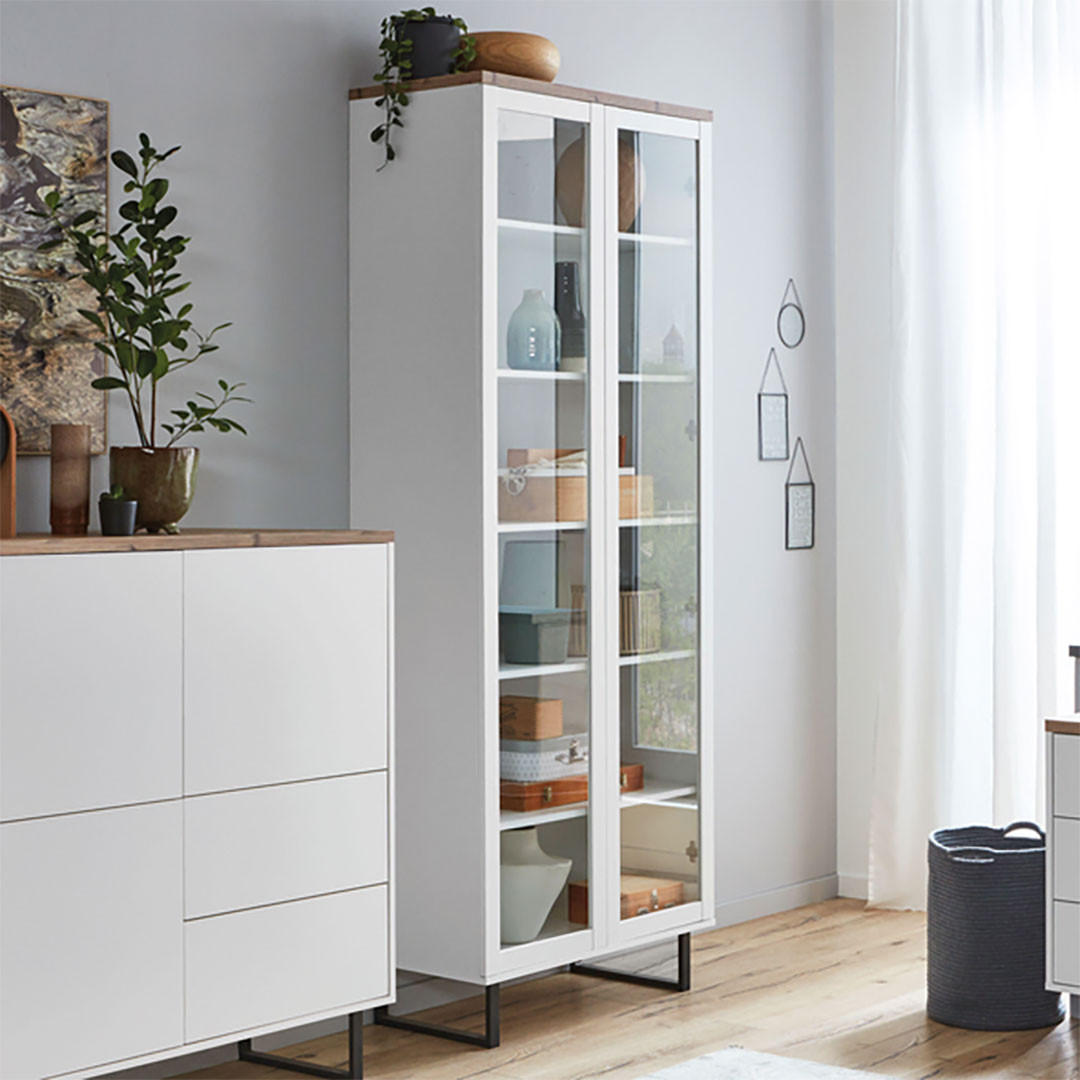 VITRINENSCHRANK weiß - Weiß, Holzwerkstoff (80/206/40cm) - ebuy24