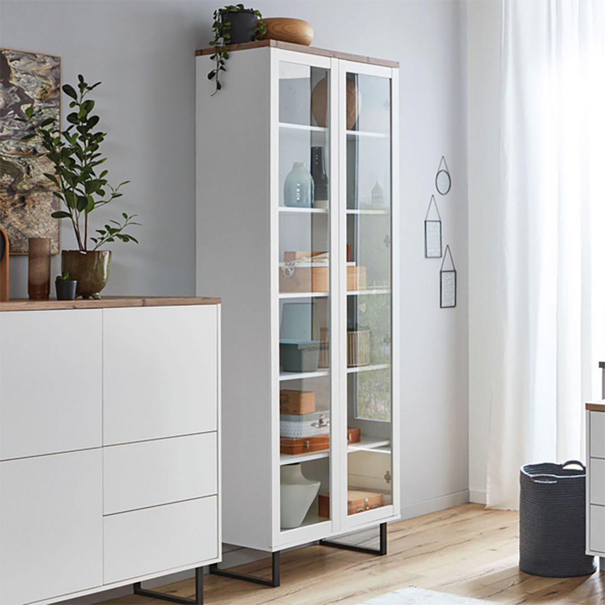 VITRINENSCHRANK weiß - Weiß, Holzwerkstoff (80/206/40cm) - ebuy24