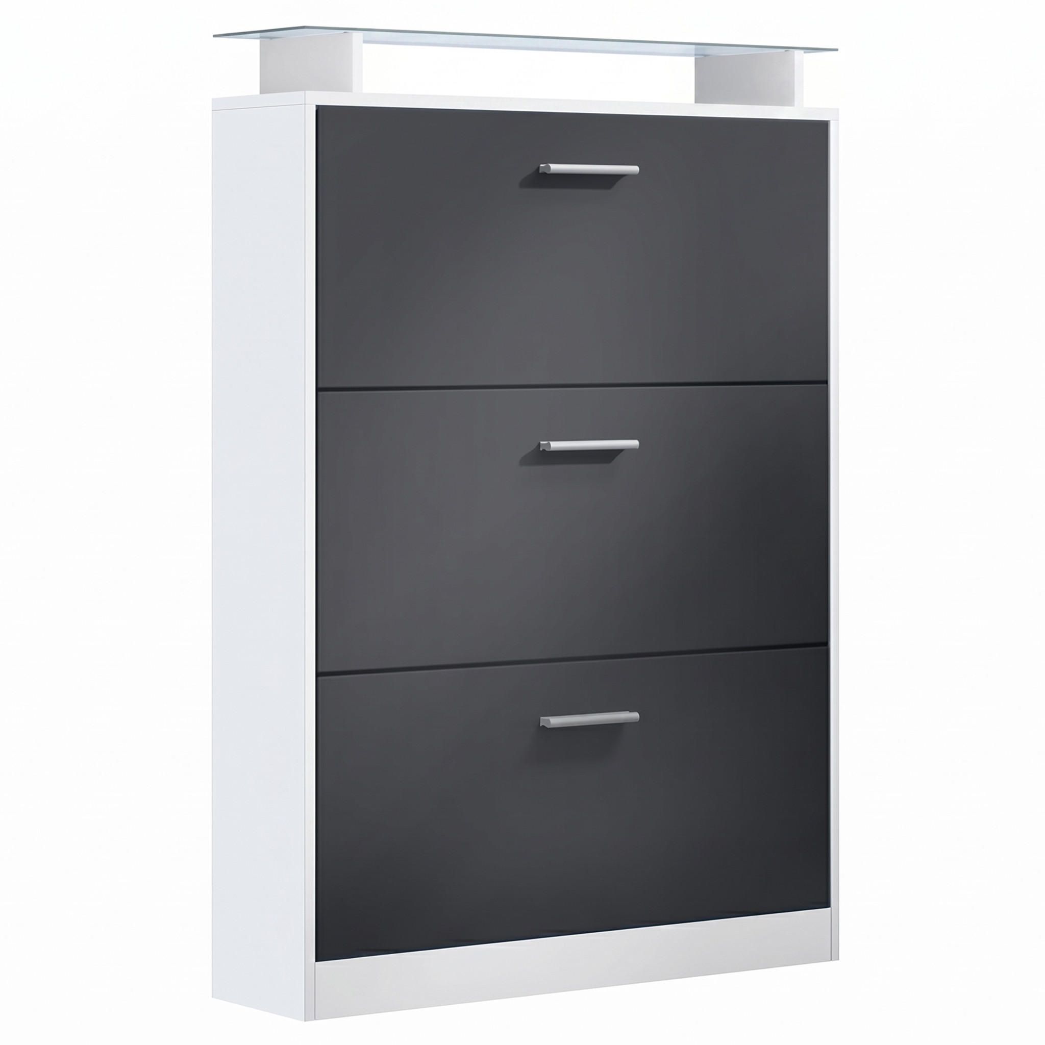 SCHUHSCHRANK Lavia Front in Schwarz mattt - Schwarz, Holzwerkstoff (89/128/23cm) - Vladon