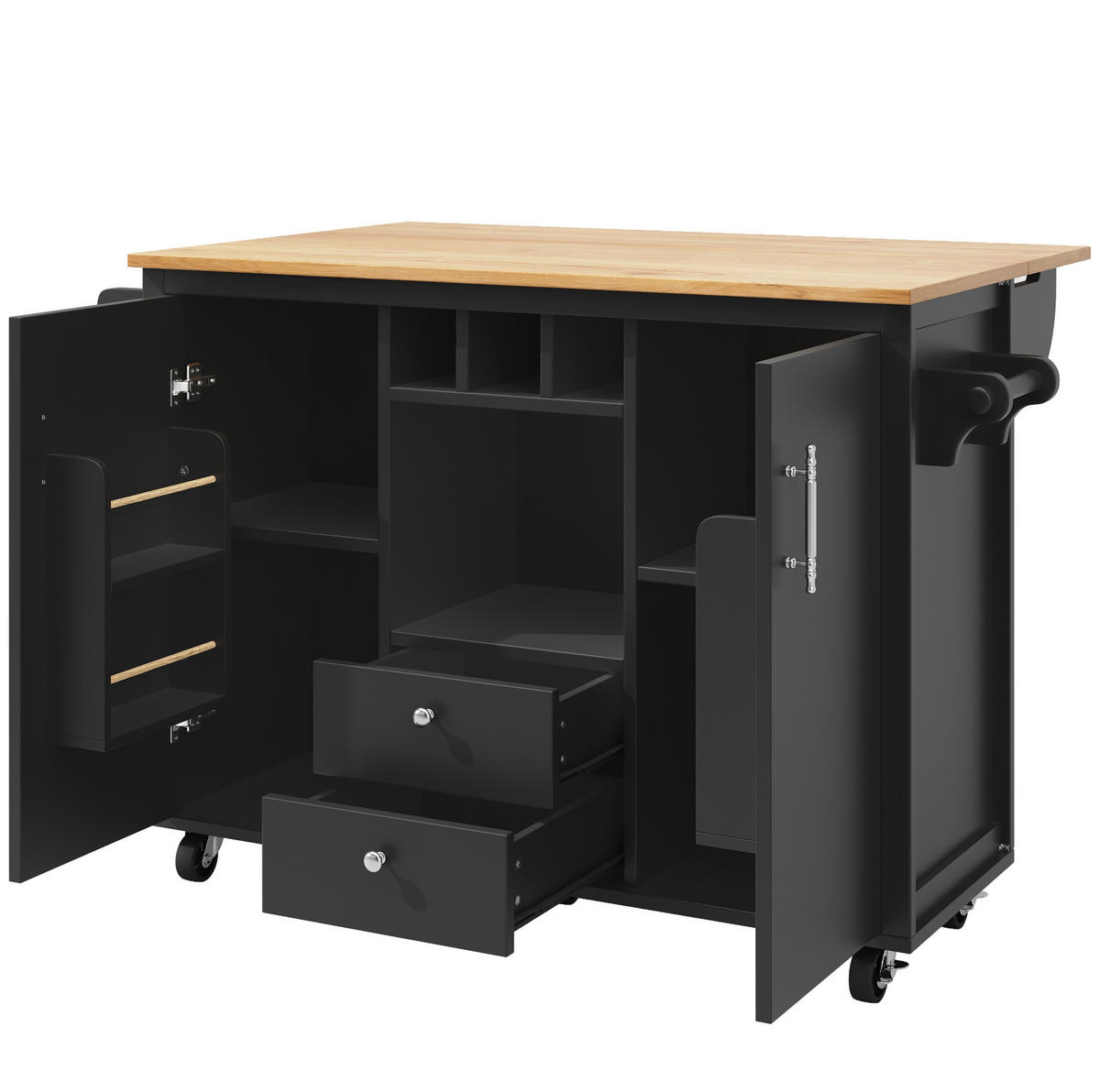 KÜCHENINSEL mit Klapptisch 137,9 x 73 x 92,2 cm Schwarz - Schwarz, Metall (73/92.5/137.9cm) - Beauniv