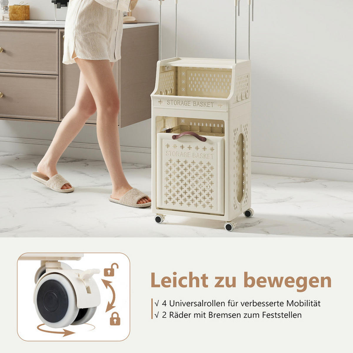 KLEIDERSTÄNDER auf Rollen beige - Beige, Kunststoff (40/136/29.5cm) - COSTWAY