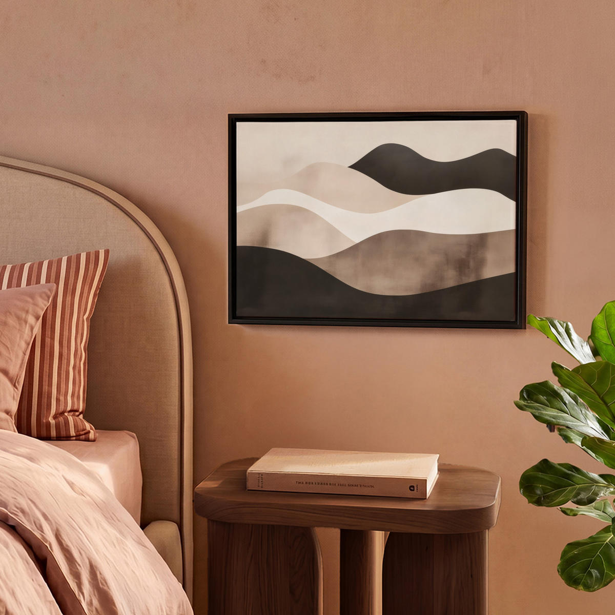 LEINWAND Bilder mit Rahmen - Abstrakt - Landschaft - Wellen - Cremefarben - 40x30 - Cappuccino, Textil (40/30cm) - MuchoWow