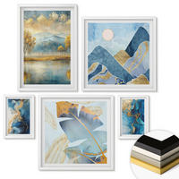 WANDBILDER 5er-Set - 50x50 cm & 20x30 cm & 40x60 cm Weißer Rahmen - Goldmuster in den blauen Bergen - Weiß, Kunststoff (40/60cm) - ArtPrintCave