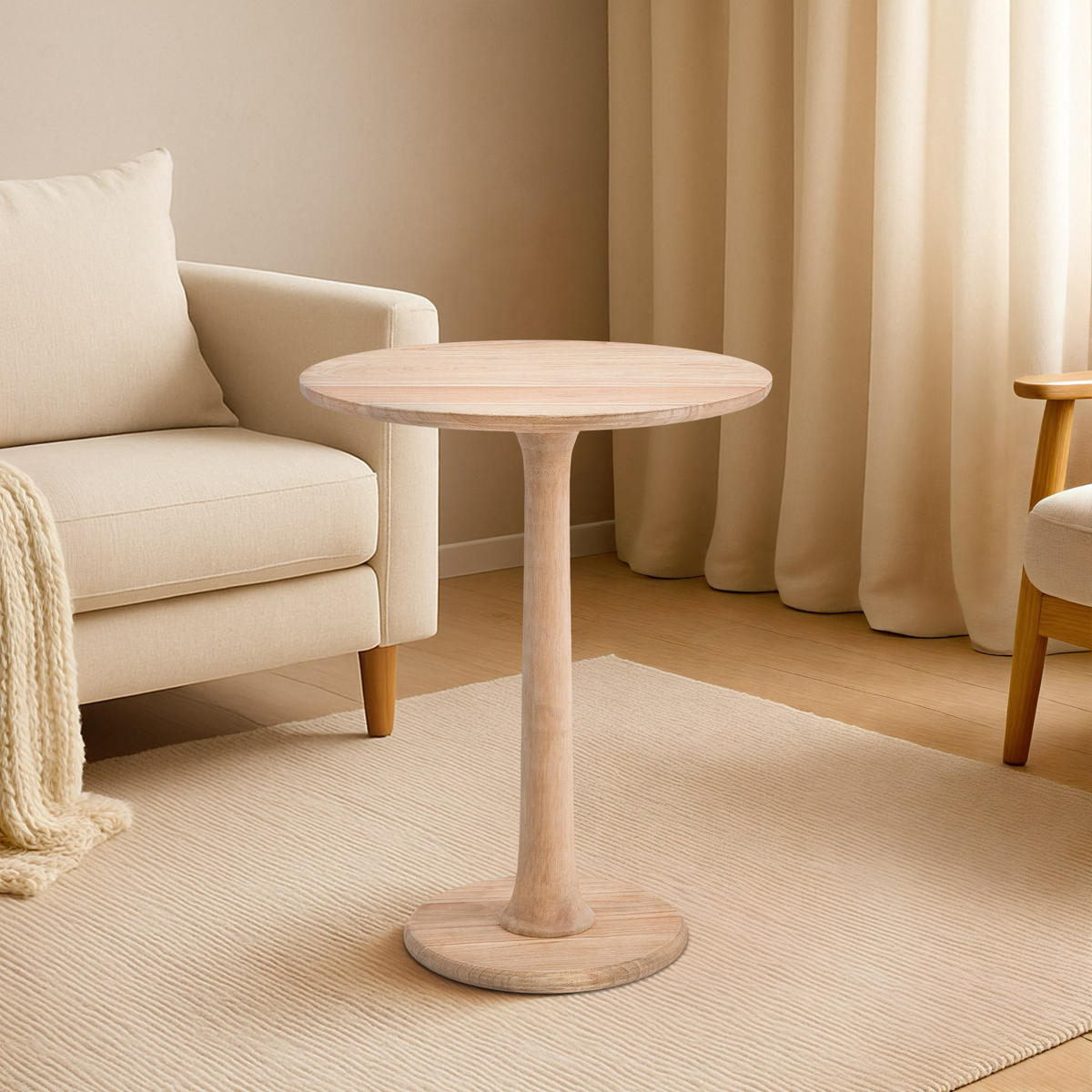 BEISTELLTISCH rund 60 cm Holz Natura - Eukalyptusholzfarben, Holz (60/60/65cm) - CLP