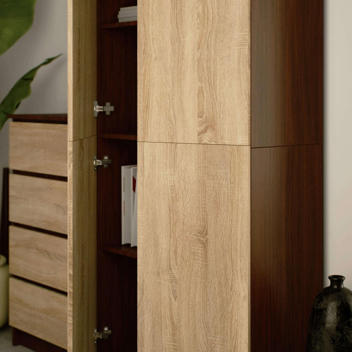 STANDREGAL Dunkelbraun, Eiche Sonoma 180/80/35 - Dunkelbraun, Holzwerkstoff (80/180/35cm) - RAUMHIRSCH FURNITURE