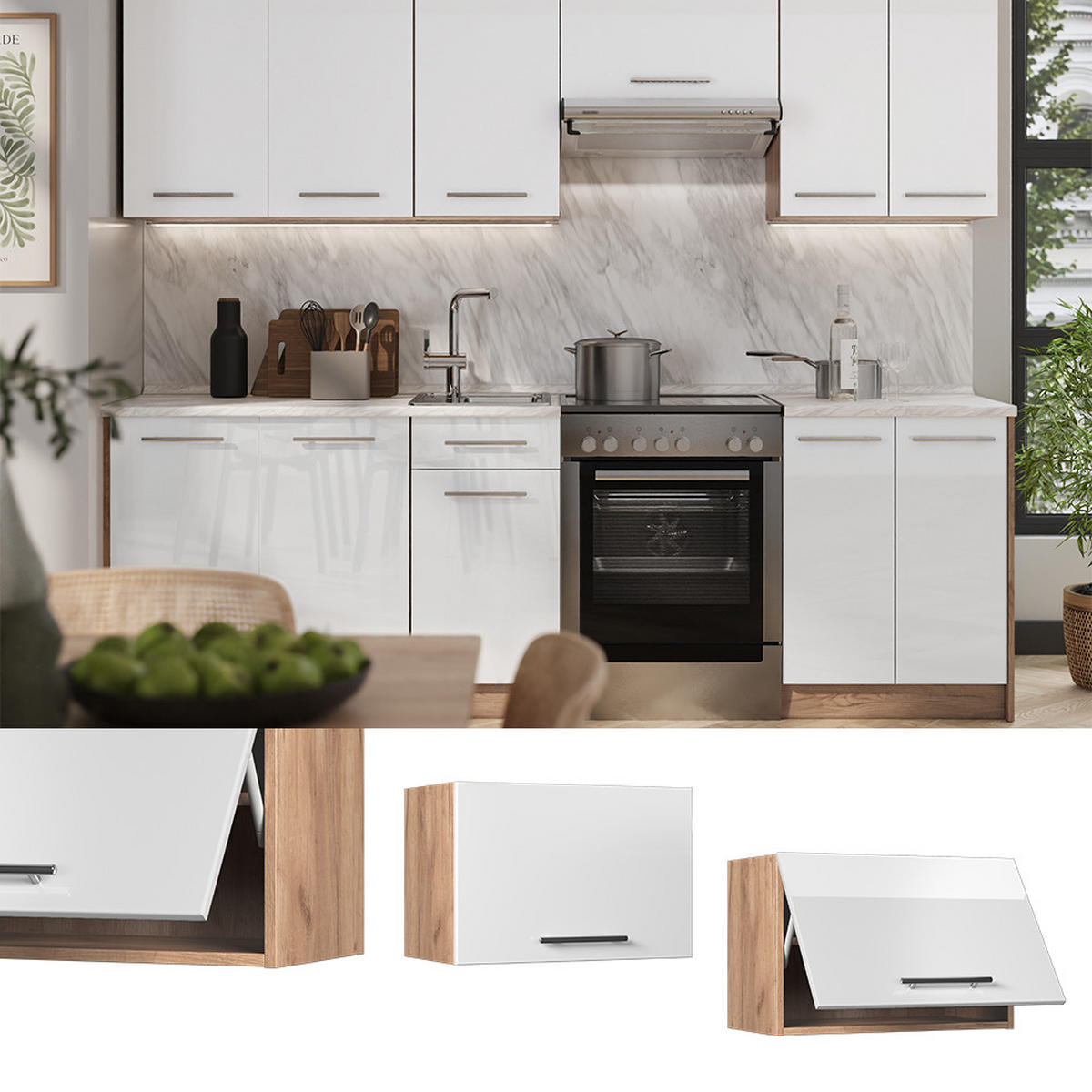 HÄNGESCHRANK Fame-Line, Weiß Hochglanz/Goldkraft Eiche, 60 cm - Honigeiche/Weiß Hochglanz, Holzwerkstoff (60/40/34.1cm) - Vicco