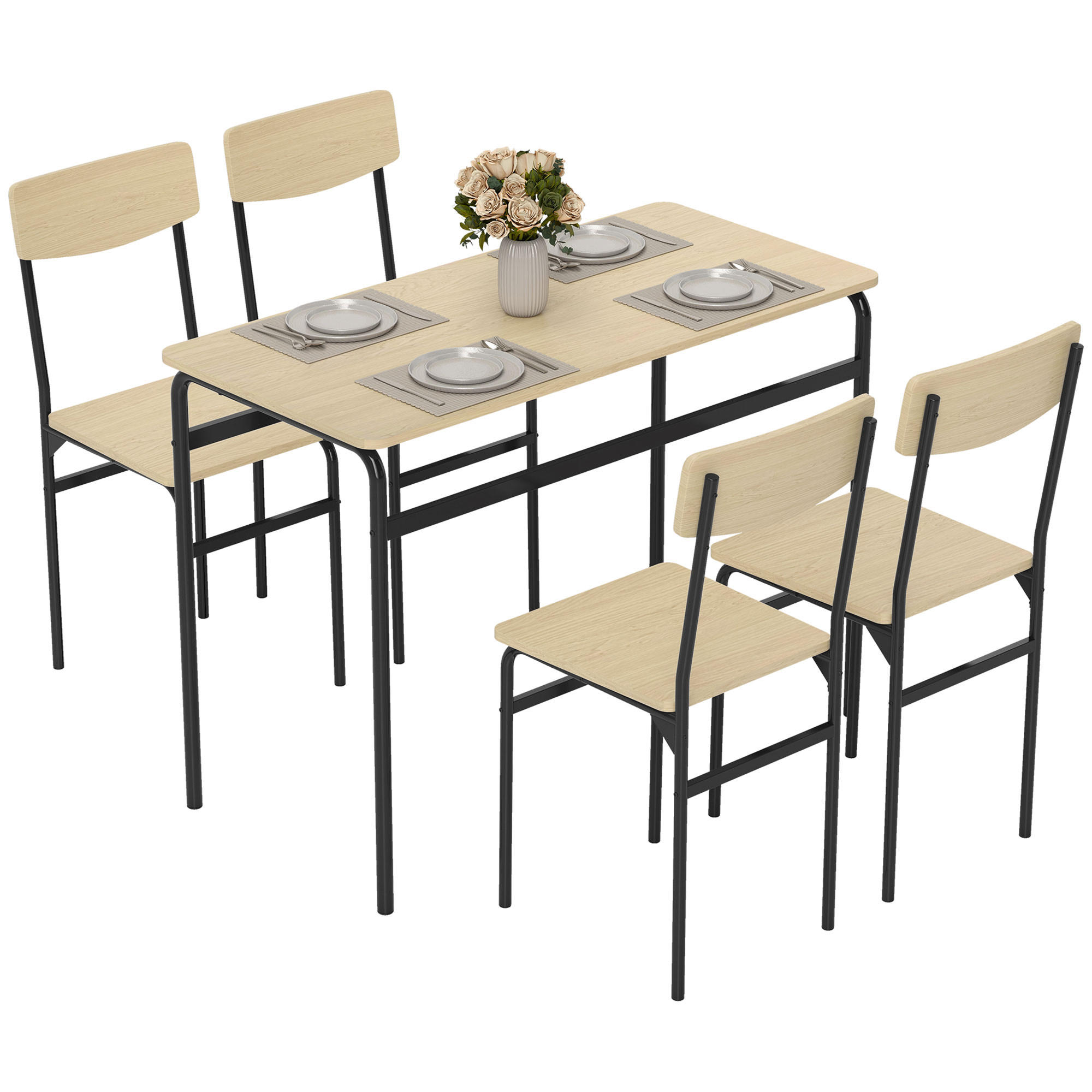 ESSZIMMER-SET, rechteckig Tisch+4 Stühle - Braun, Holzwerkstoff (50/76/105cm) - Vallsero
