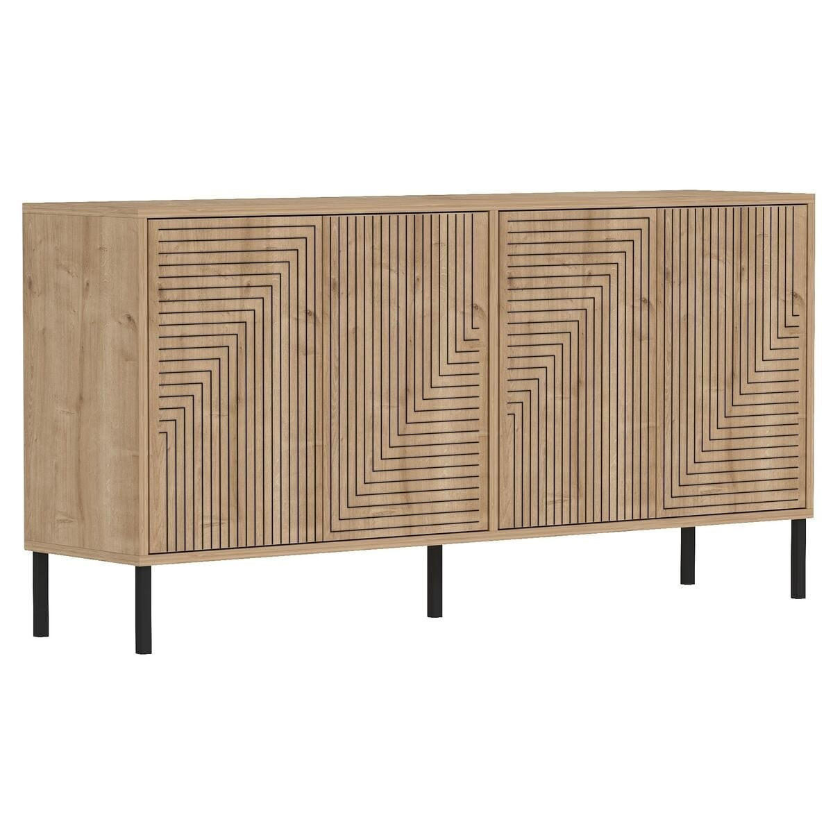 SIDEBOARD mit 4 Türen, gestreift dekoriert 36/150/75 cm - Eichefarben, Holzwerkstoff (36/75/150cm) - Calicosy