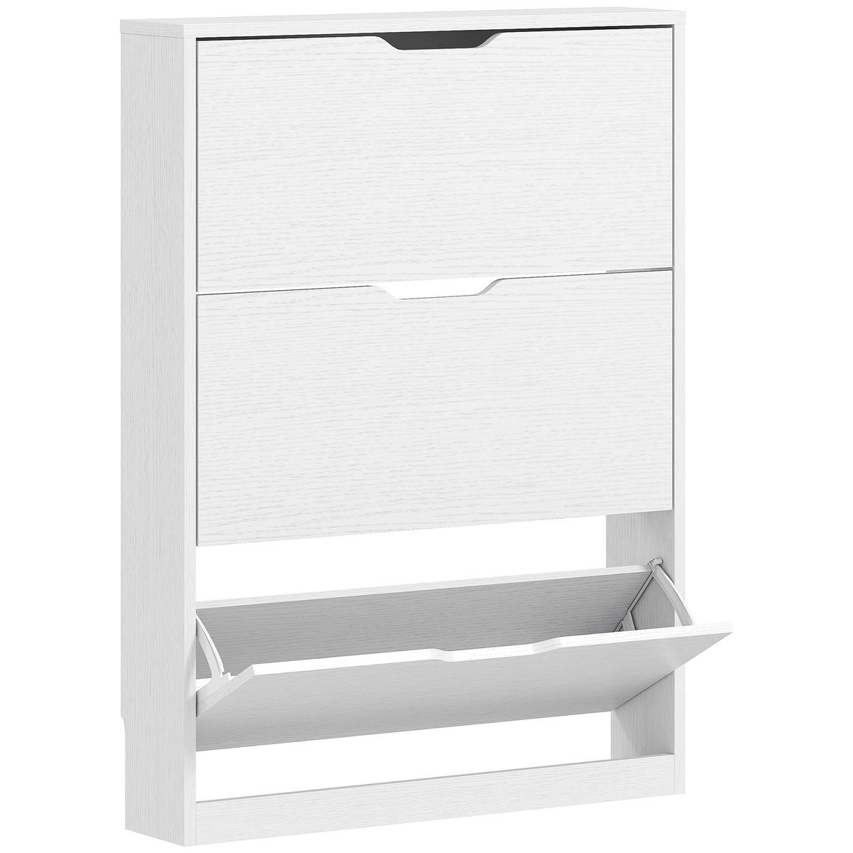 SCHUHSCHRANK mit 3 Klappen, Schuhregal, Schuhkipper Schmal für 9-12 Paar Weiß - Weiß, Holzwerkstoff (17/108/80cm) - HOMCOM