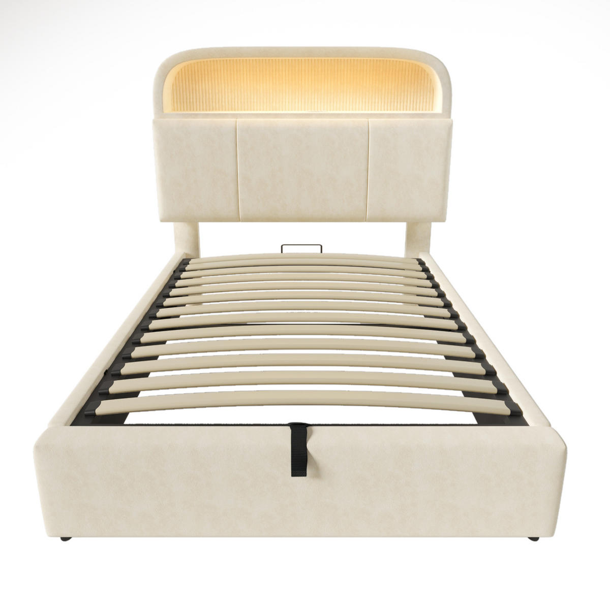 POLSTERBETT aus Samt 90x200 cm Beige mit Bettkasten, LED-Beleuchtung und USB/Type-C-Ladestation - Beige, Textil (90/200cm) - IVMEU
