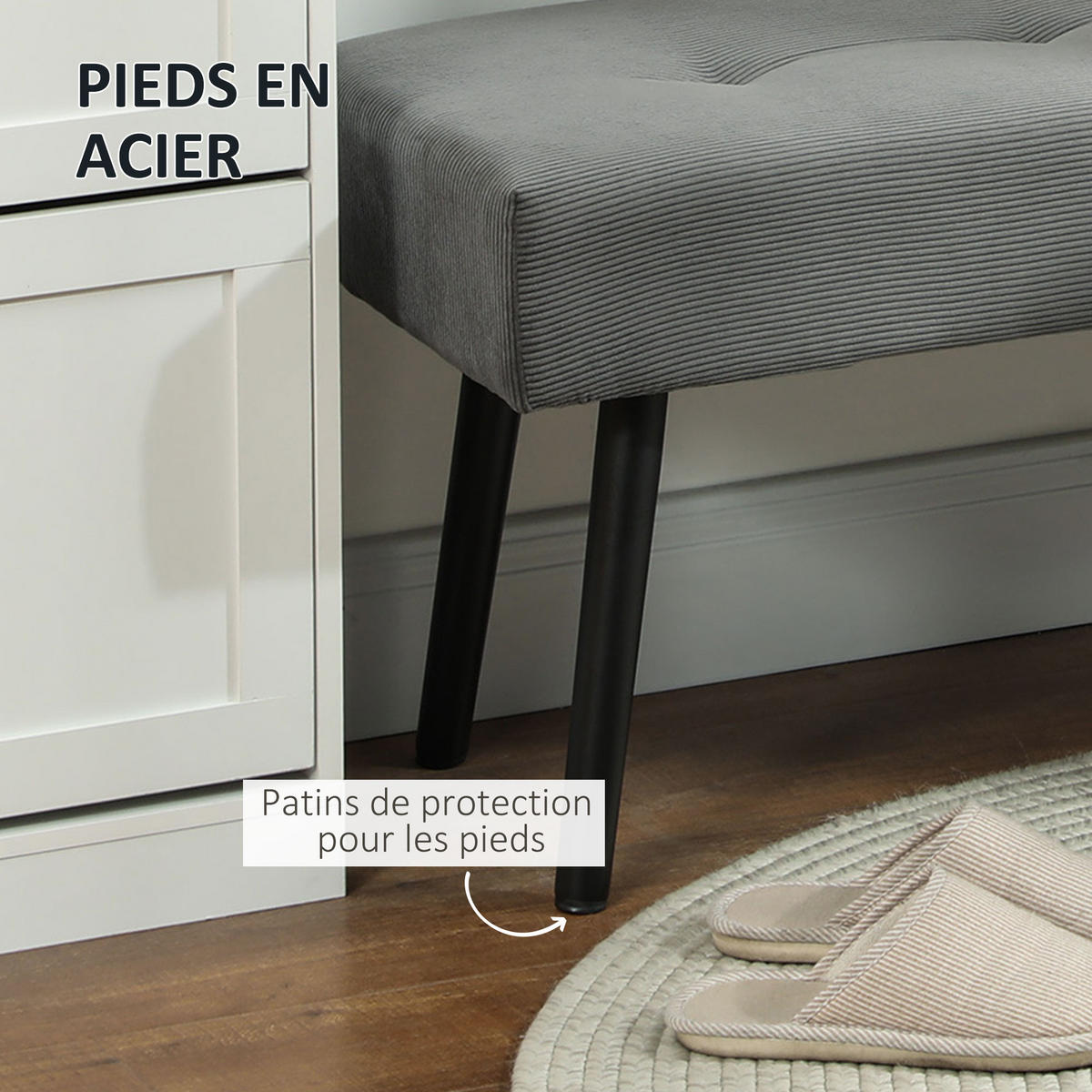 HOCKERBANK DE-12892 gepolstert, Velours und Stahlfüße Grau - Grau, Textil (36/45/100cm) - ComfortXL