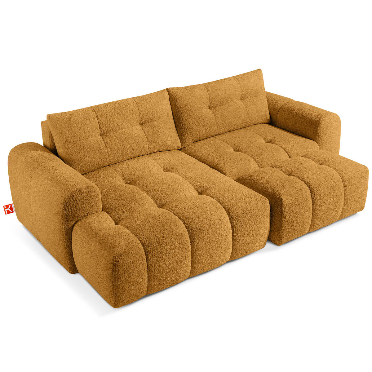 ECKSOFA MIT HOCKER RAVIA, Bouclé, Honigfarbe - Honig, Holz/Textil (96/50cm) - KONSIMO®