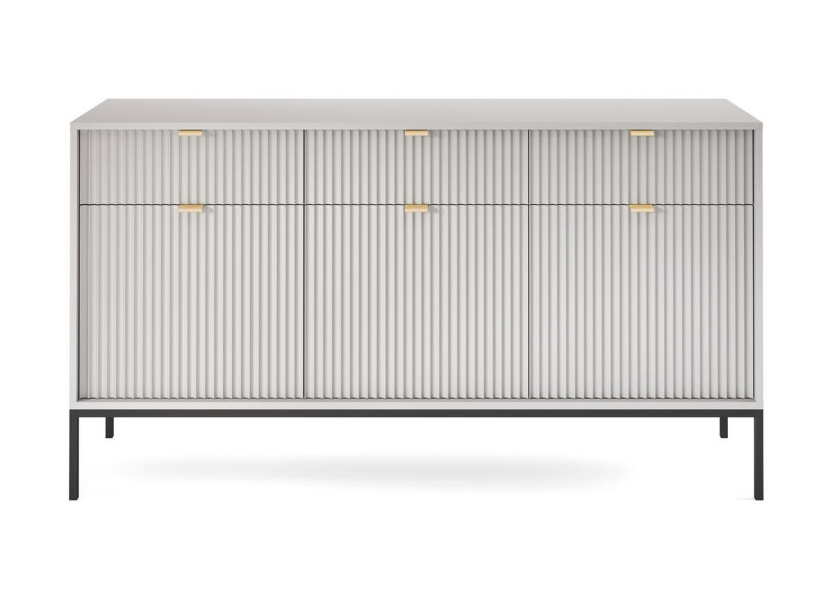 SIDEBOARD Eternas 3T 3S Grau 154/83/39 cm – schwarze Füße, mit geriffelten Fronten - Schwarz/Grau, Holzwerkstoff (154/83/39cm) - AX Living