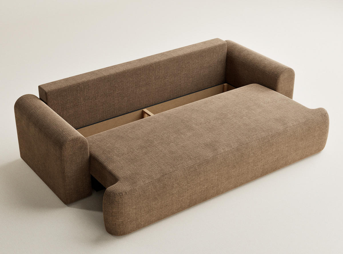 SOFA MIT SCHLAFFUNKTION Toluca Hellbraun Chenille-Stoff - Hellbraun/Schwarz, Holz/Holzwerkstoff (247/69/104cm) - Maison de Reve