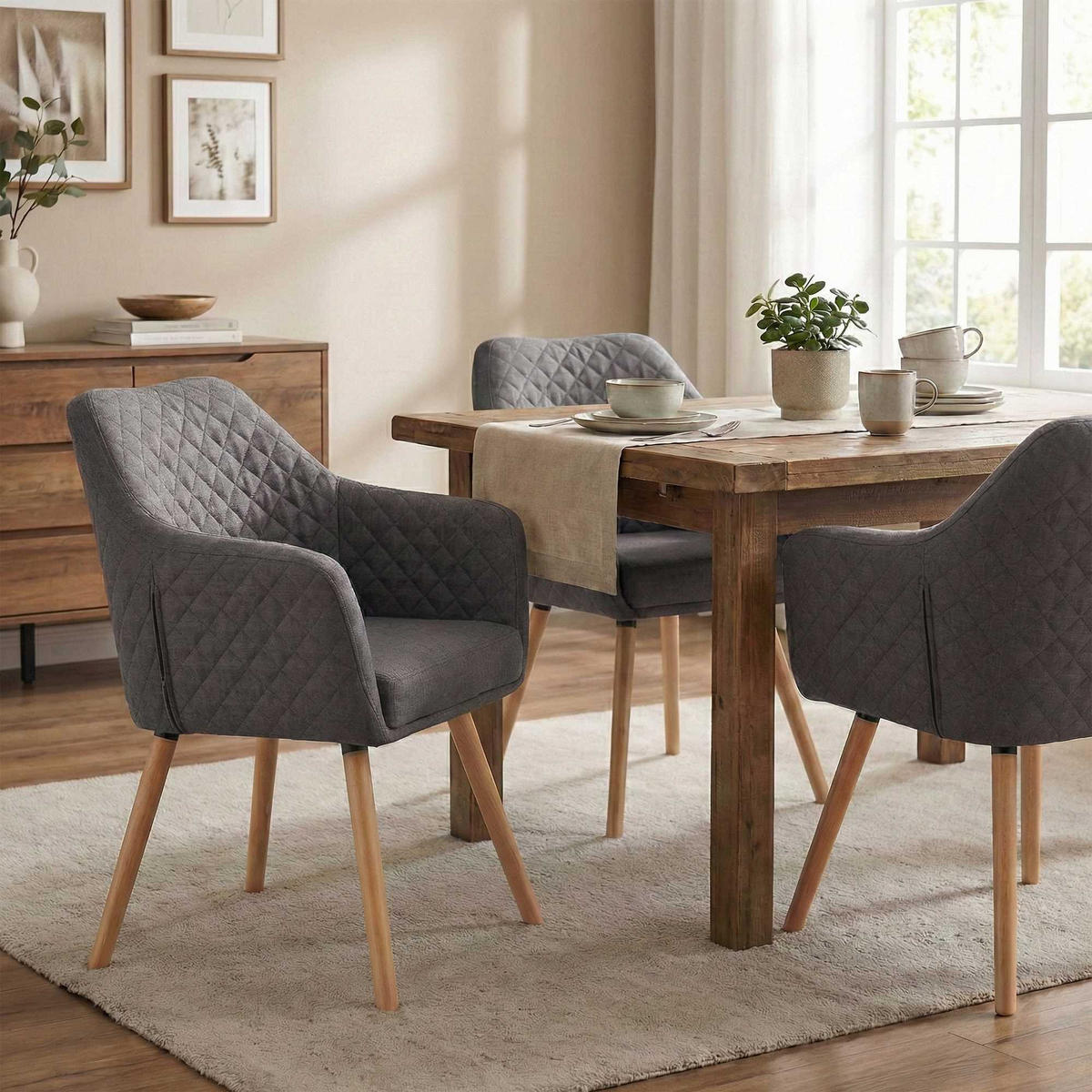 ESSZIMMERSTUHL Stoff Dunkelgrau - Eukalyptusholzfarben/Dunkelgrau, Holz/Textil (63/84/61cm) - CLP