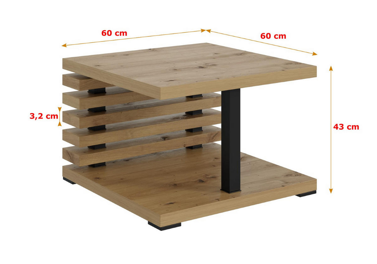 KAFFEETISCH 60x60x44 cm - Artisan Eiche Optik - YOTO +2 - Eichefarben, Holzwerkstoff (60/60/44cm) - ALTDECOR