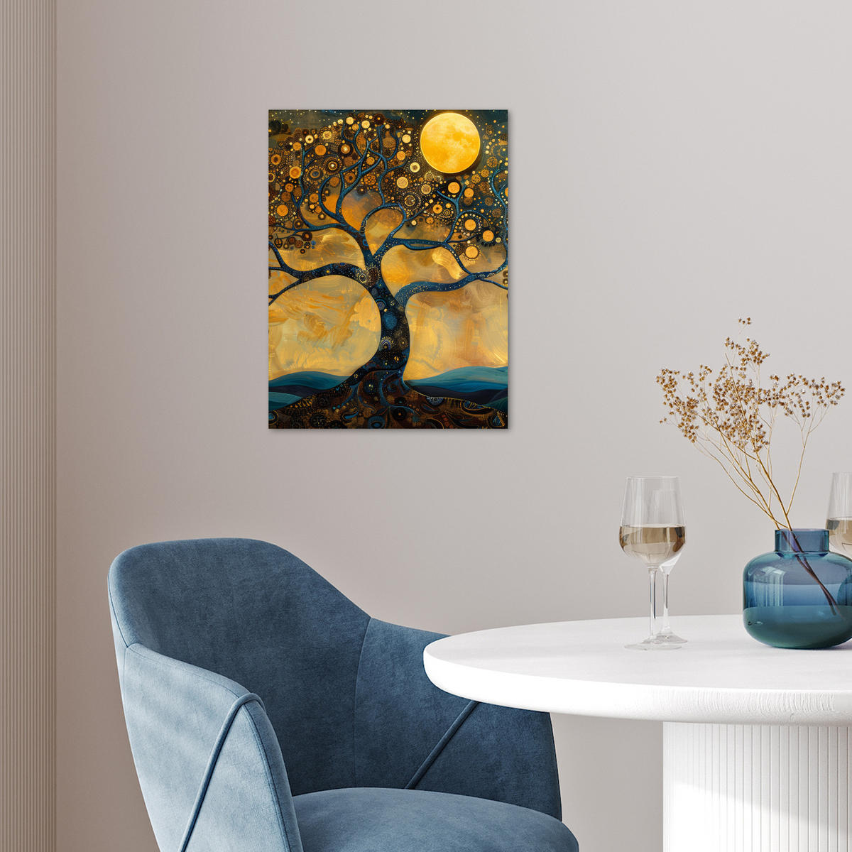 POSTER Baum - Mond - Blumen - Gold - Kunst 30x40 cm - Orange, Papier (30/40/0.1cm) - MuchoWow