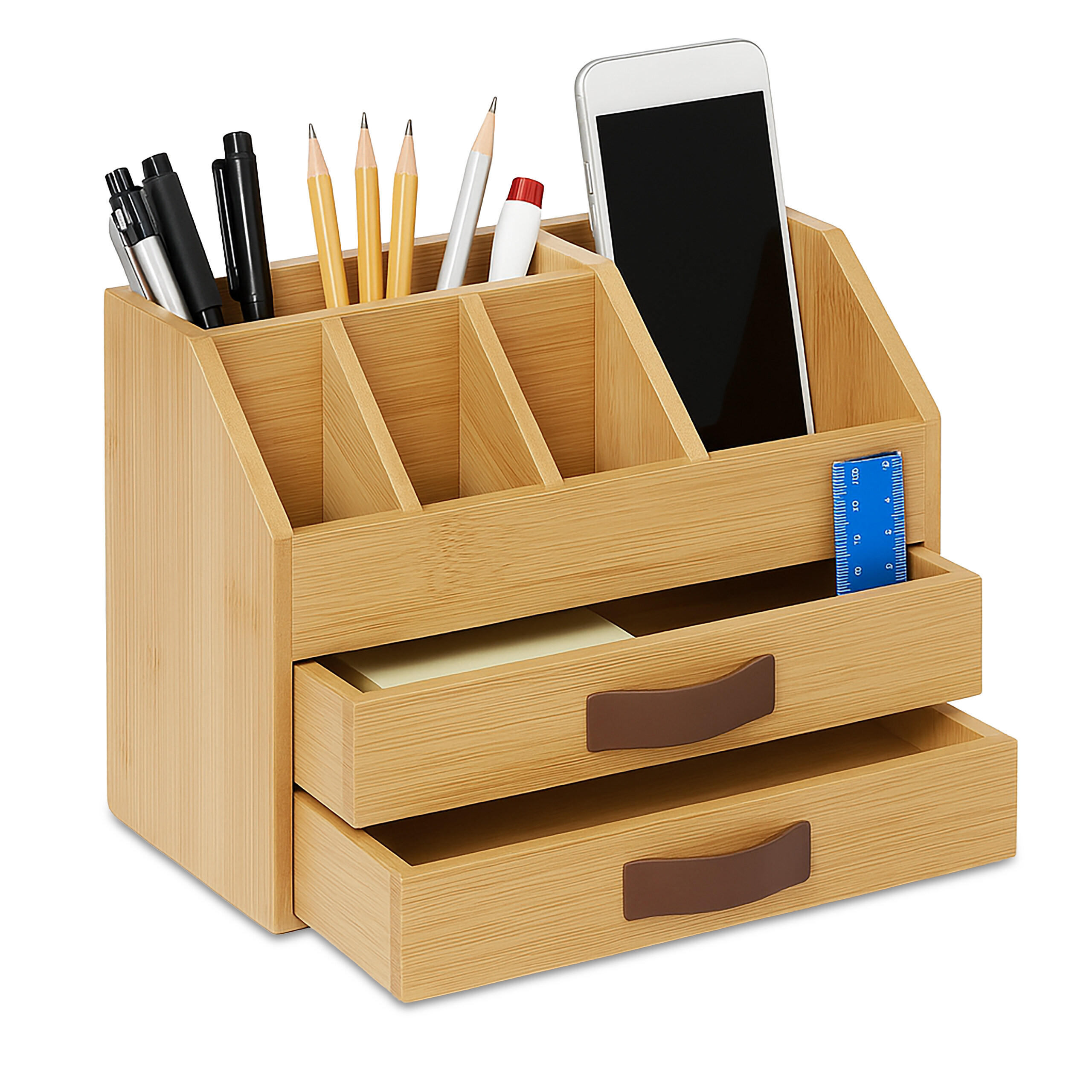 SCHREIBTISCHORGANIZER - Hellbraun, Holz/Kunststoff (14/24/19cm) - Relaxdays