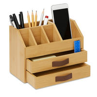SCHREIBTISCHORGANIZER - Hellbraun, Holz/Kunststoff (14/24/19cm) - Relaxdays