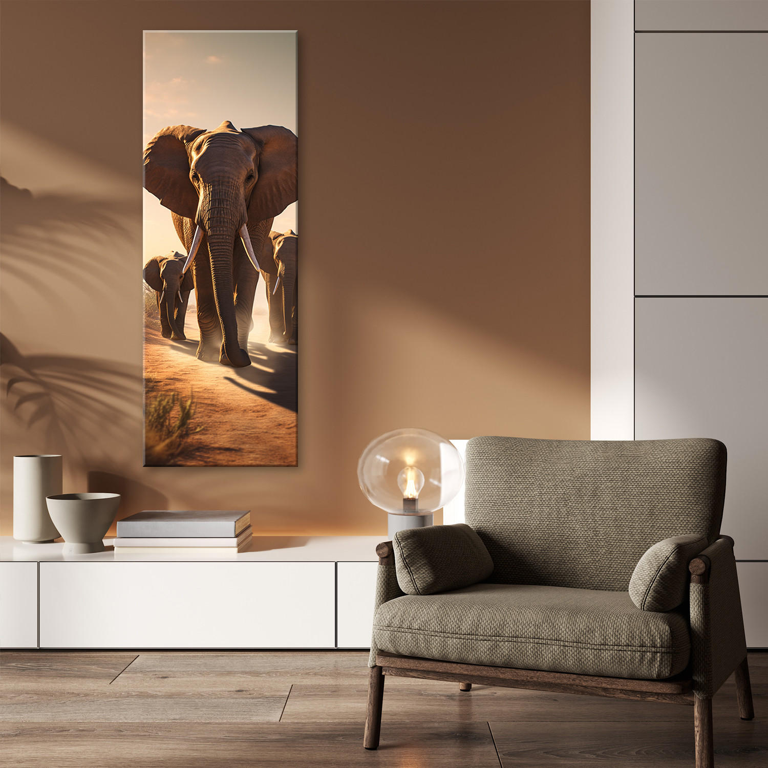 WANDBILD umherziehende elefanten - Braun, Textil (30/90cm) - Feeby