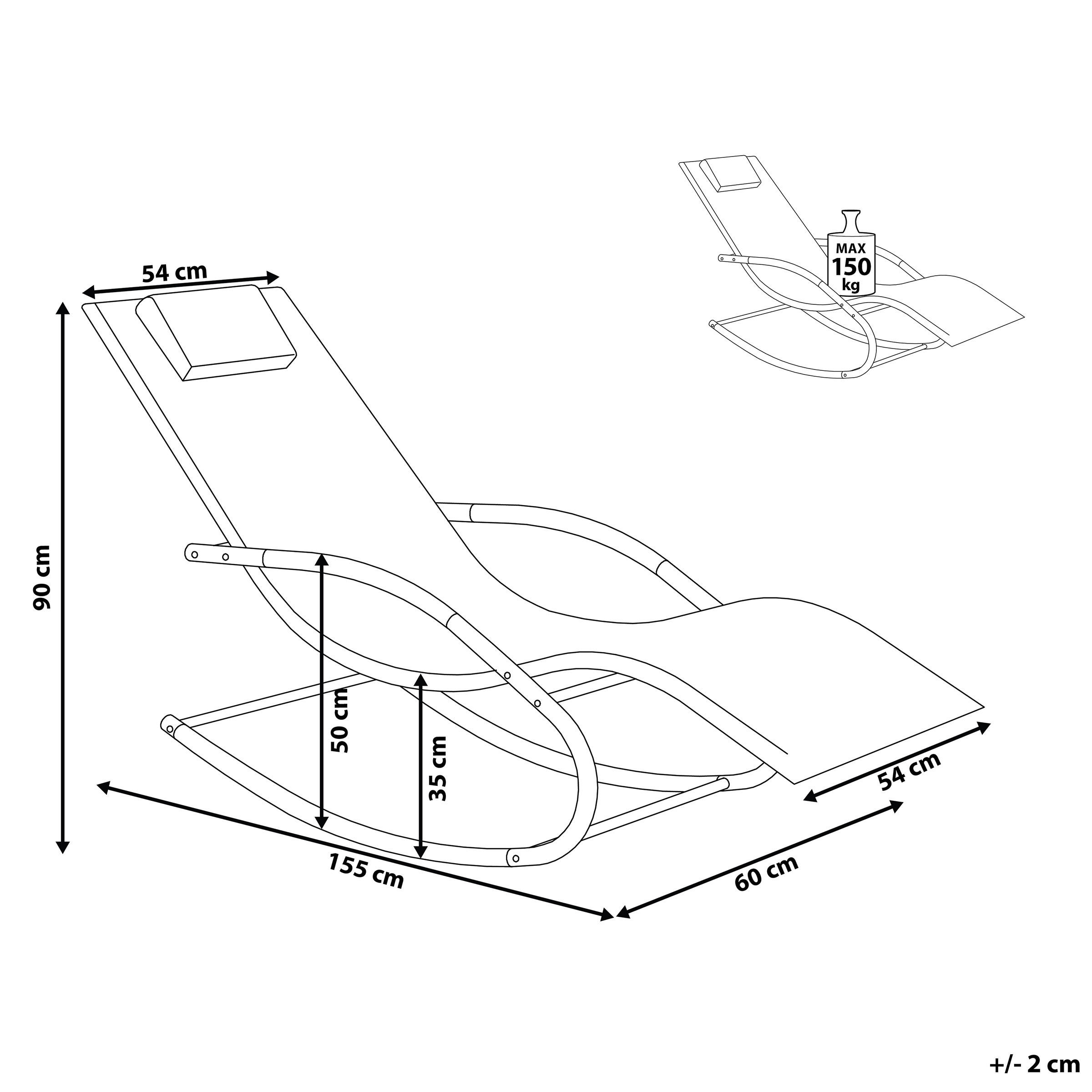 Thumbnail - Beliani Gartenliege, Schwarz, Metall, 60x90x155 cm, Gartenmöbel, Gartenstühle, Liegestühle