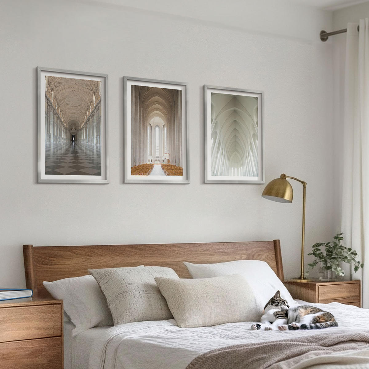 WANDBILDER 3er Set - 40x60 cm Silberner Rahmen - Innenräume historischer Gebäude - Silberfarben, Kunststoff (40/60cm) - ArtPrintCave