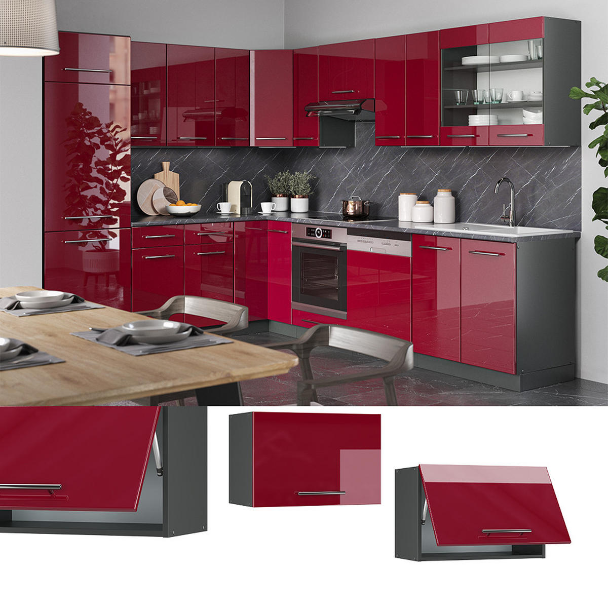 HÄNGESCHRANK Fame-Line Bordeaux Hochglanz 60 cm Flach - Bordeaux/Anthrazit, Holzwerkstoff (60/40/34.1cm) - Vicco