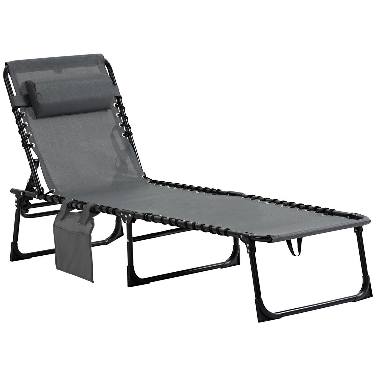 SONNENLIEGE Klappbare Gartenliege mit 5-fach verstellbarer Rückenlehne und Kissen 185 x 58 x 30 cm ,Grau - Grau, Metall (58/30/189cm) - Vallsero