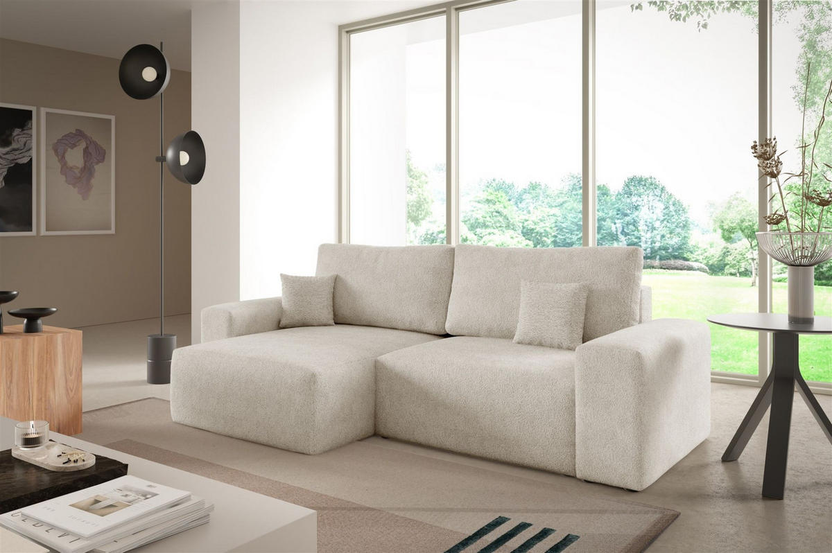 ECKSOFA Arona Xs Mit Schlaffunktion - Creme, Holzwerkstoff/Textil (148/255cm) - Fun Möbel