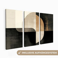LEINWANDBILD - 3er Set - Formen - Abstrakt - Gold - 120x80 - Schwarz, Textil (120/80cm) - MuchoWow