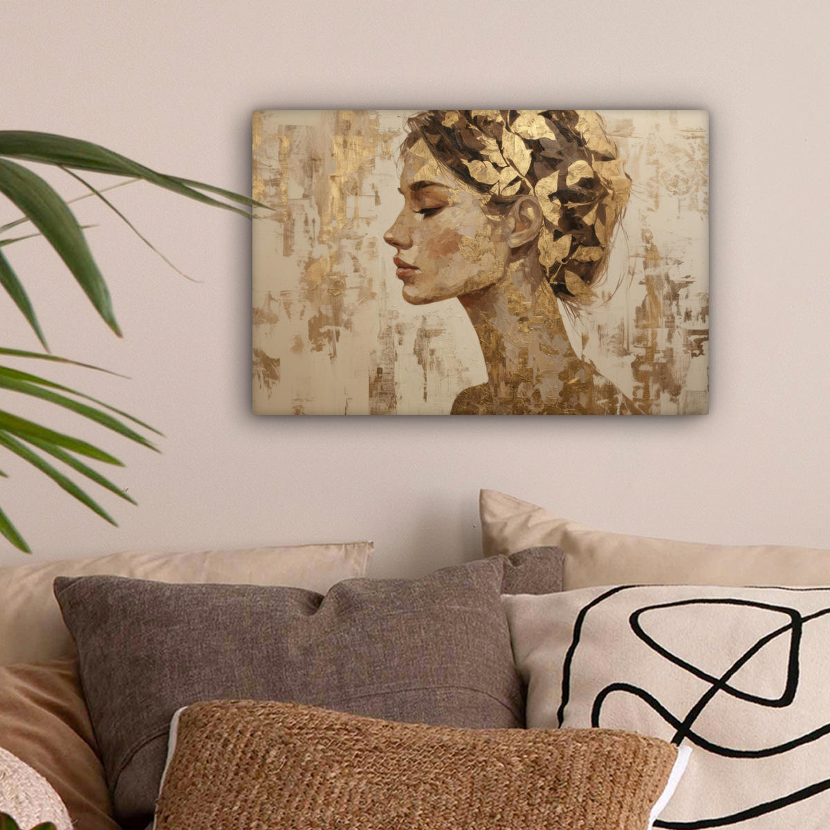 LEINWANDBILD Frau - Gold - Abstrakt - Textur Deko Schlafzimmer 30x20 cm - Goldfarben, Textil (30/20cm) - MuchoWow