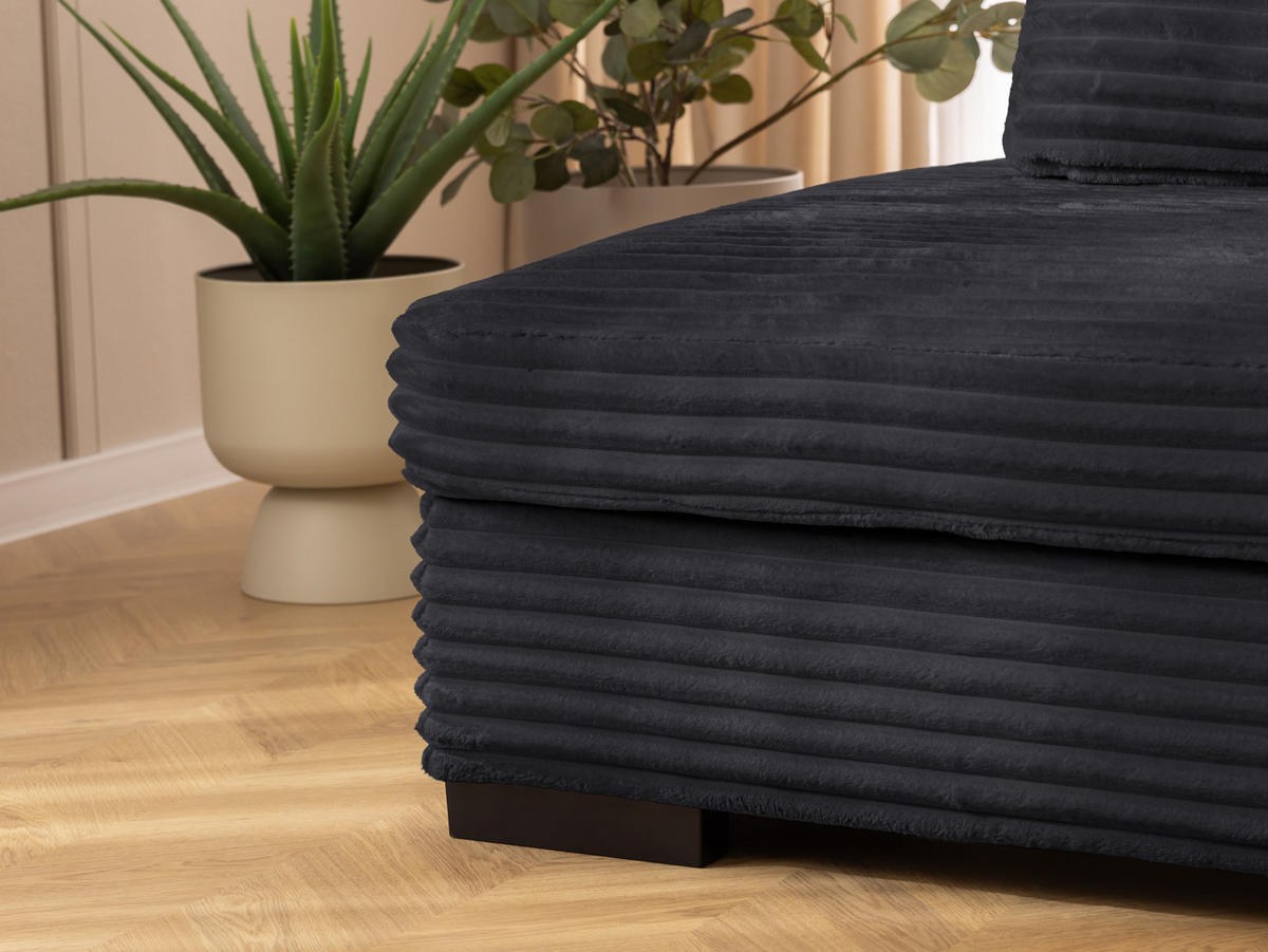 ECKSOFA Wolke mit tiefer Sitzfläche, Schlaffunktion und praktischem Bettkasten aus weichem Schwarz Cordstoff - Schwarz, Holz/Kunststoff (225/162cm) - S-Style
