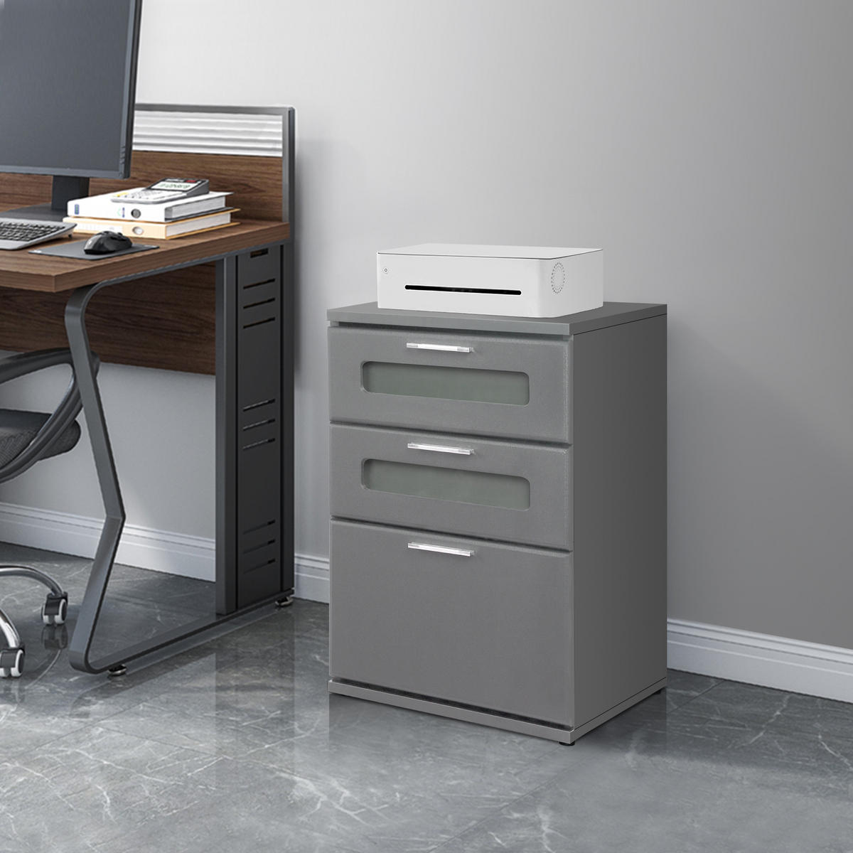 NACHTTISCH rechteckig Grau 40/60/38 cm - Grau, Holzwerkstoff (38/60/40cm) - ML-DESIGN