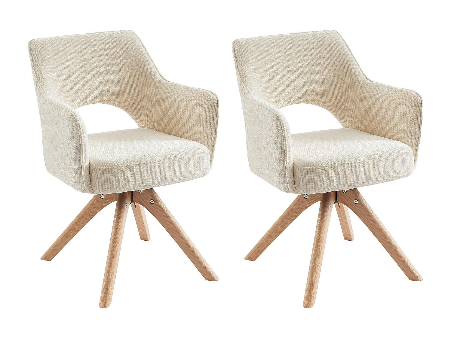 BÜROSTUHL Drehstuhl mit Armlehnen 2er-Set - Stoff & Eiche - Cremefarben - KONYA - Creme, Textil (57/79.5/61.5cm) - Vente-Unique