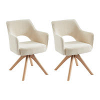 BÜROSTUHL Drehstuhl mit Armlehnen 2er-Set - Stoff & Eiche - Cremefarben - KONYA - Creme, Textil (57/79.5/61.5cm) - Vente-Unique