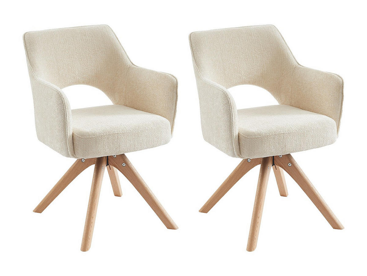BÜROSTUHL Drehstuhl mit Armlehnen 2er-Set - Stoff & Eiche - Cremefarben - KONYA - Creme, Textil (57/79.5/61.5cm) - Vente-Unique