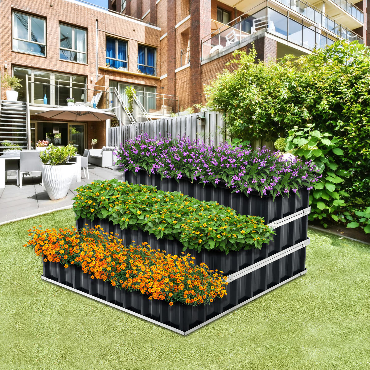 PFLANZBEET Renswoude - Anthrazit, Metall (118/60/118cm) - [en.casa]