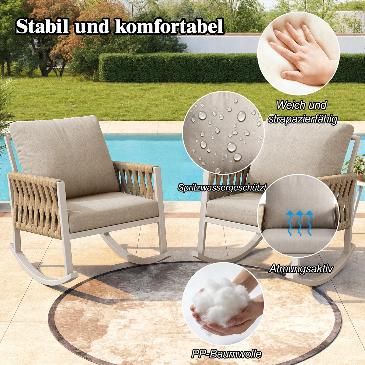SCHAUKELSTUHL Outdoor 1 Set Metall Kissen 120kg wetterfest - Beige, Metall (79/78/65cm) - FLIEKS