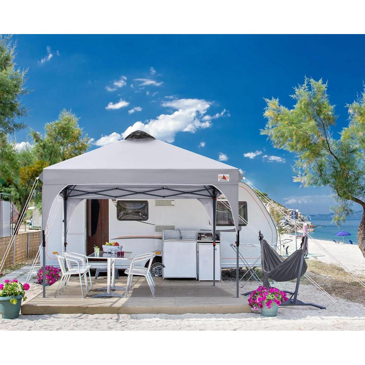PAVILLON 2.5x2.5M wasserdicht Hellgrau - Grau, Textil (243.8/259.1/243.8cm)