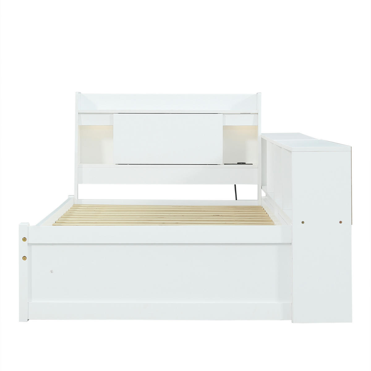STAURRAUMBETT 90/200 cm DE-02337, in Weiß, mit Ablagefach, 2 Leuchten und Ladebuchse - Weiß, Holz/Holzwerkstoff (90/200cm) - ComfortXL